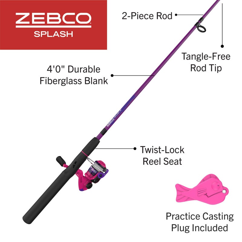 Zebco Splash Junior Spinning Reel and Fishing Rod Combo, 4-Foot 2-Piece Fishing Pole, Size 10 Reel, Changeable Right- or Left-Hand Retrieve, Pre-Spooled with 6-Pound Zebco Line, Blue - Image 2